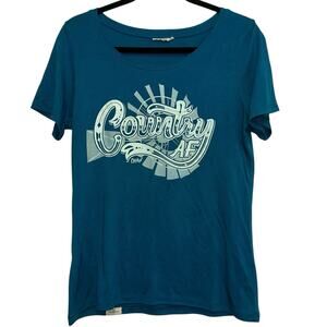 Cheekys Country AF T-Shirt Blue Graphic Tee Western Cowgirl Size M Rodeo Shirt